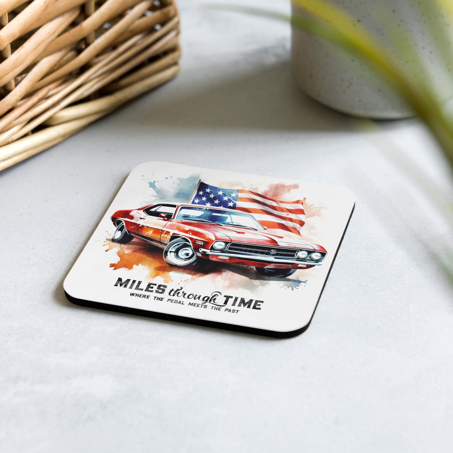 Watercolor American Muscle Cork-back coaster