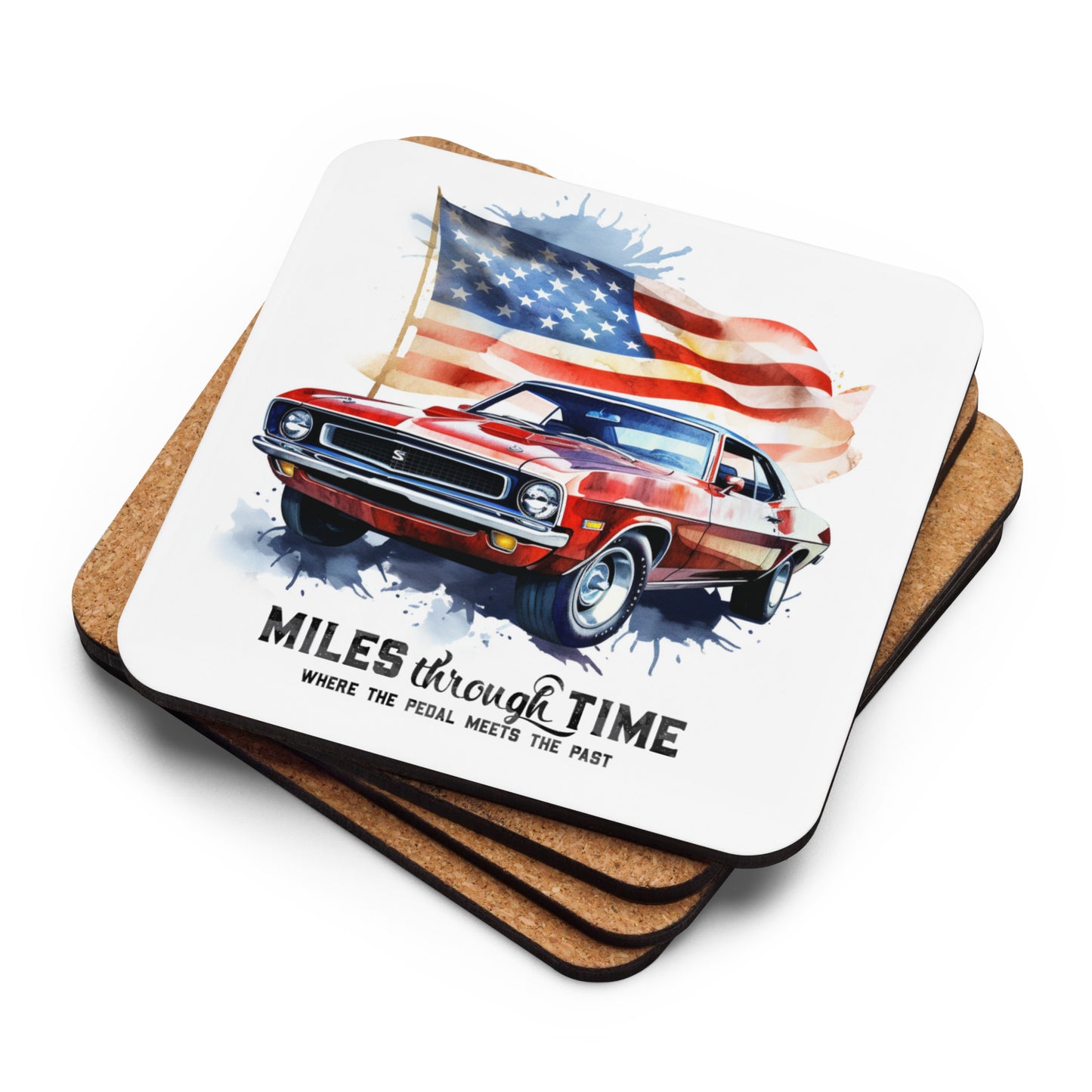 Watercolor Muscle Car Cork-back coaster