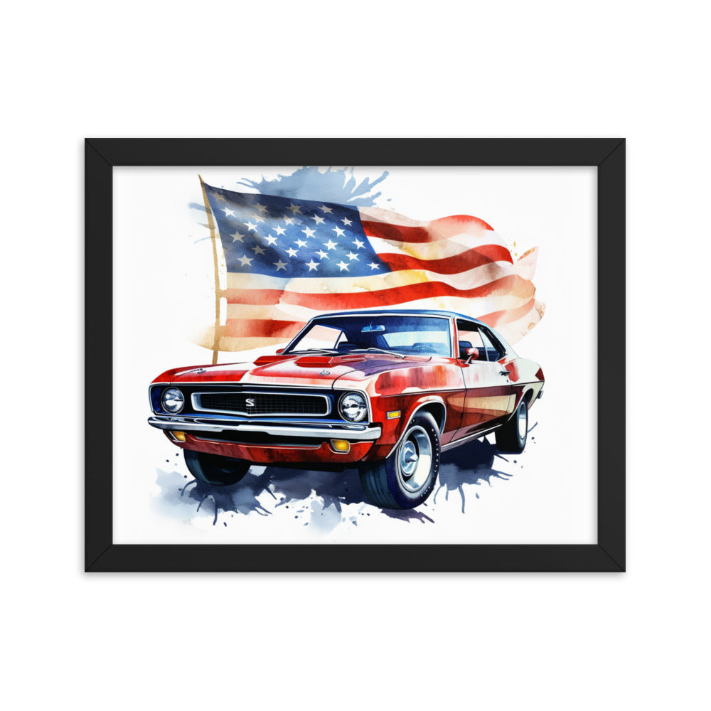 Watercolor Muscle Car USA Framed poster