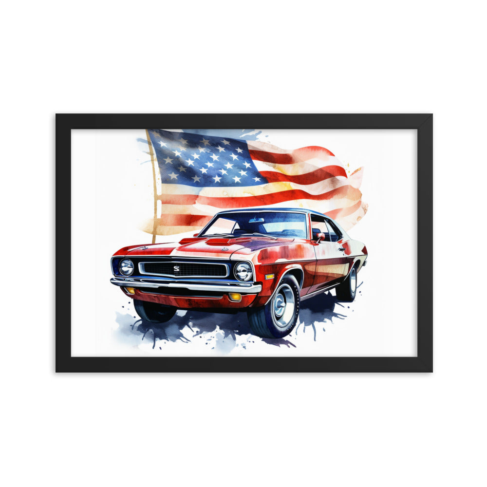 Watercolor Muscle Car USA Framed poster