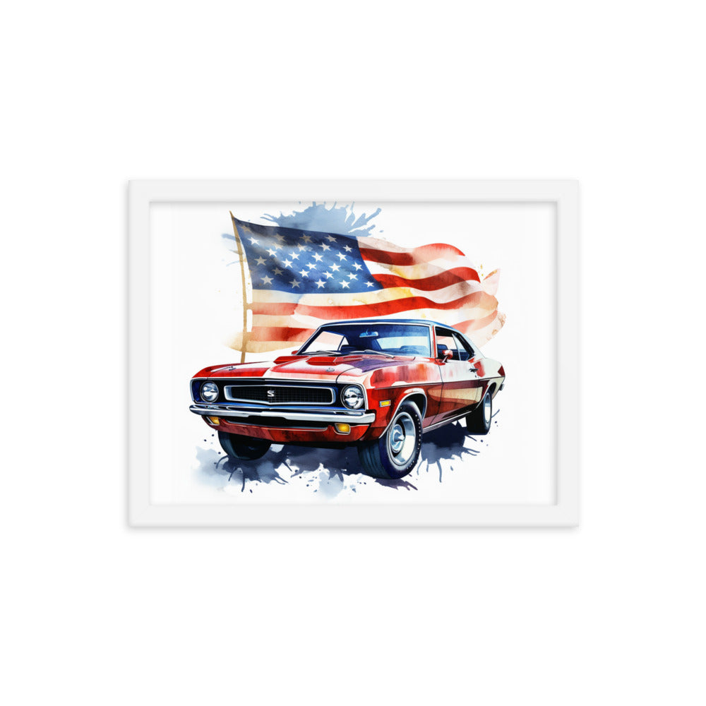 Watercolor Muscle Car USA Framed poster