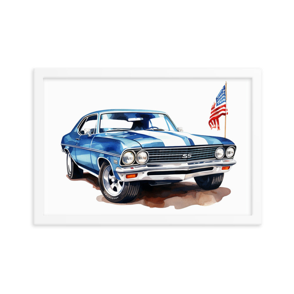 Watercolor American Muscle SS Framed poster