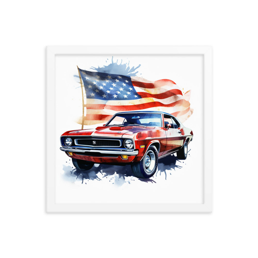 Watercolor Muscle Car USA Framed poster