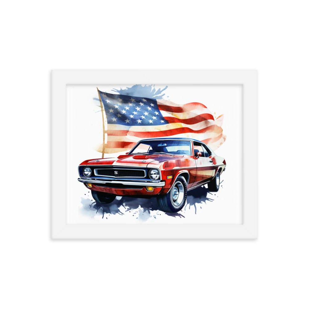 Watercolor Muscle Car USA Framed poster