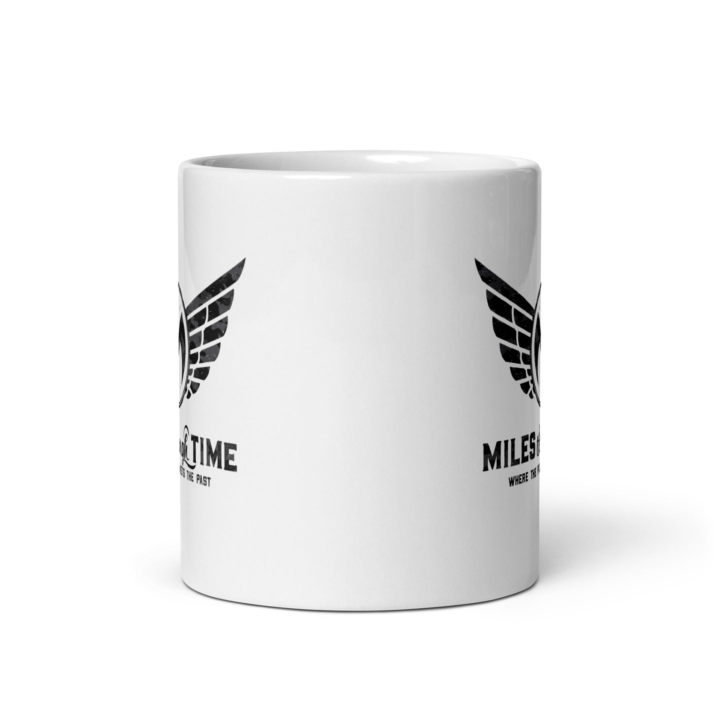 Miles Through Time White glossy mug