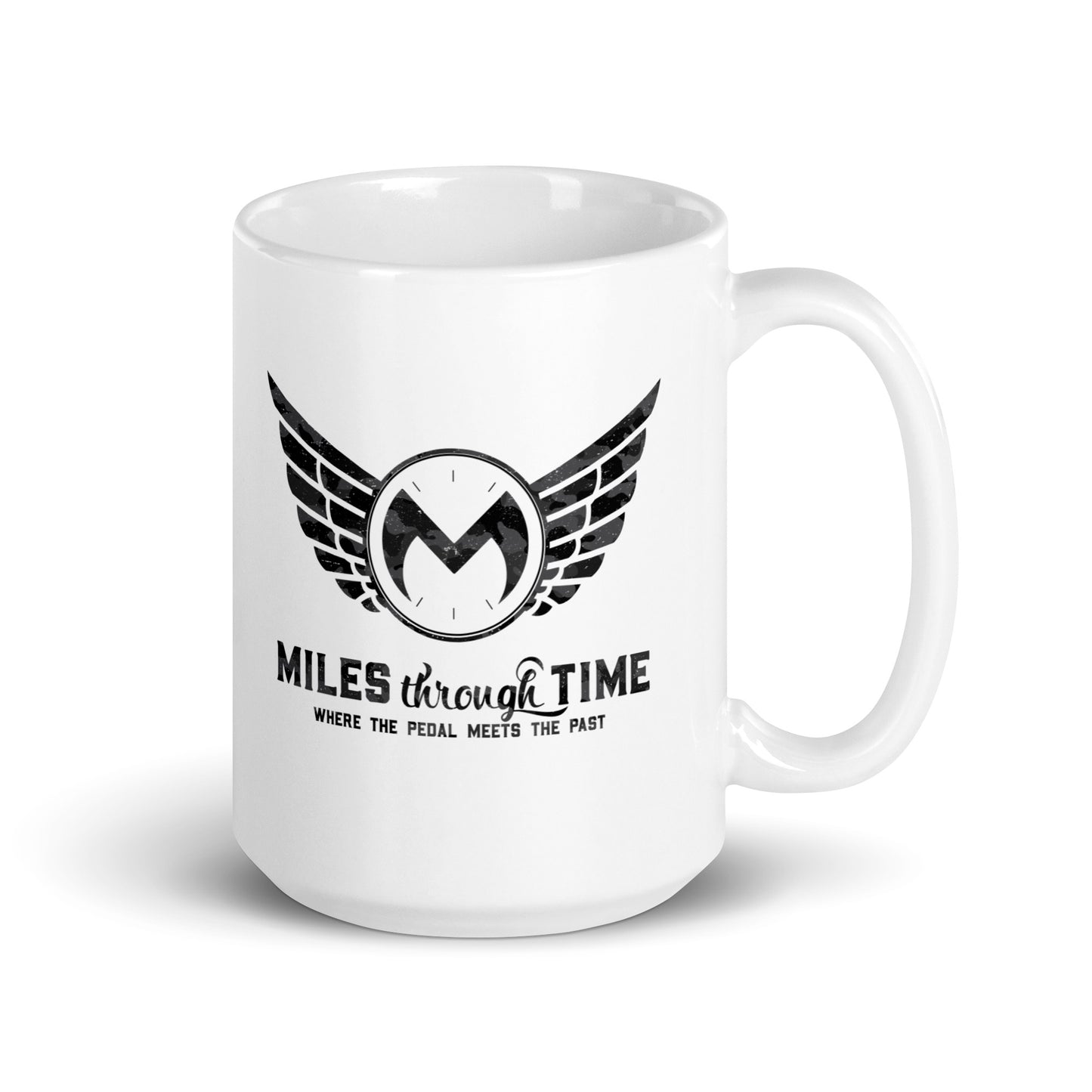 Miles Through Time White glossy mug