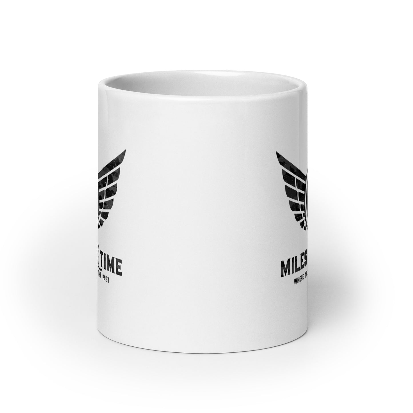 Miles Through Time White glossy mug